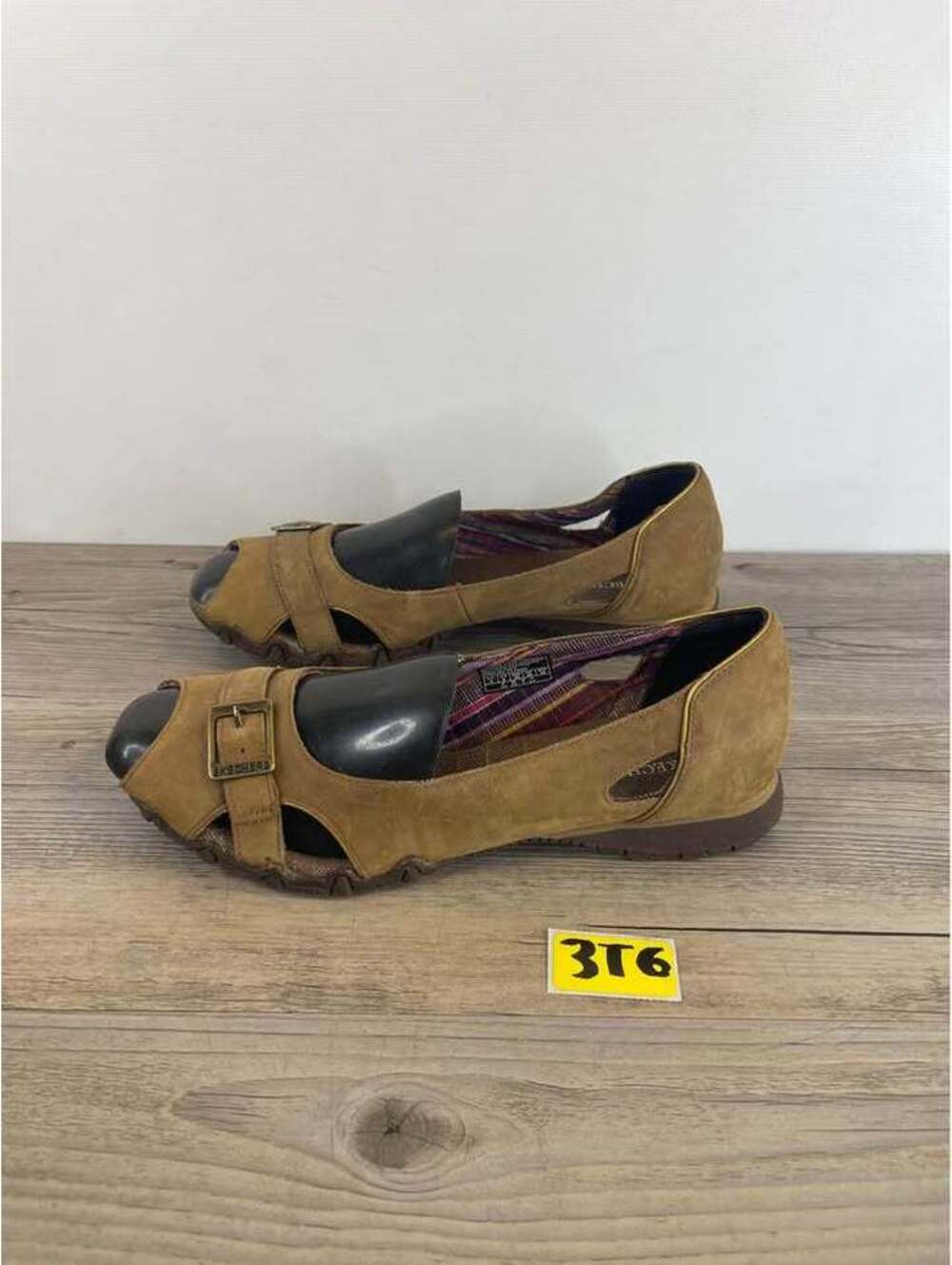 Skechers Bikers Suede Open Toe Flats Tan Womens Size 9 M
